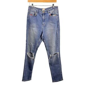 French Connection Embroidered Straight Leg High-Rise Cropped Jeans Sz US 10 EUC